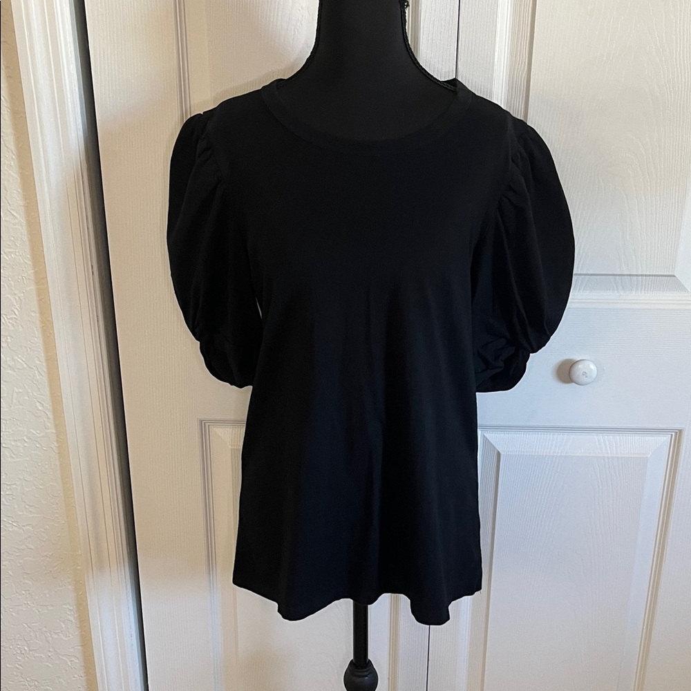 Tuckernuck Pomander Place Black Puff Sleeve Crew Neck Cotton Top Size Medium